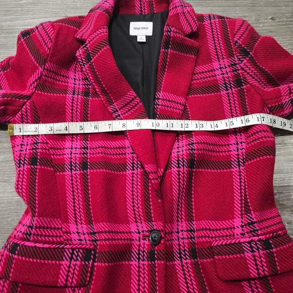 Nine West Red & Pink Plaid Single Button Blazer Jacket - Picture 7 of 9